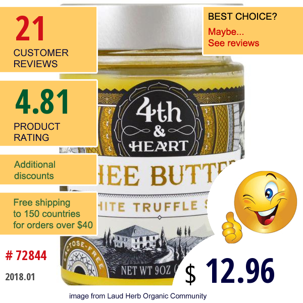 4Th & Heart, Ghee Butter, Grass-Fed, White Truffle Salt, 9 Oz (225 G)