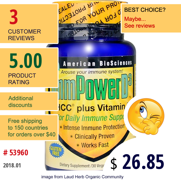 American Biosciences, Immpower D3, Ahcc Plus Vitamin D3, 30 Veggie Caps