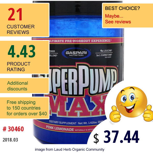 Gaspari Nutrition, Superpump Max, The Ultimate Pre-Workout Supplement, Pink Lemonade, 1.41 Lbs (640 G)
