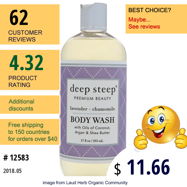Deep Steep, Body Wash, Lavender - Chamomile, 17 Fl Oz (503 Ml)