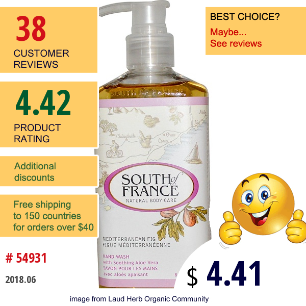 South Of France, Mediterranean Fig, Hand Wash With Soothing Aloe Vera, 8 Oz (236 Ml)