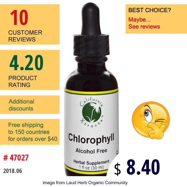 California Xtracts, Chlorophyll, Alcohol Free, 1 Fl Oz (30 Ml)  