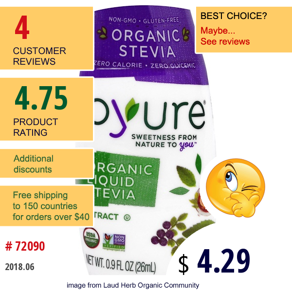 Pyure, Organic Liquid Stevia Extract, 0.9 Fl Oz (26 Ml)  