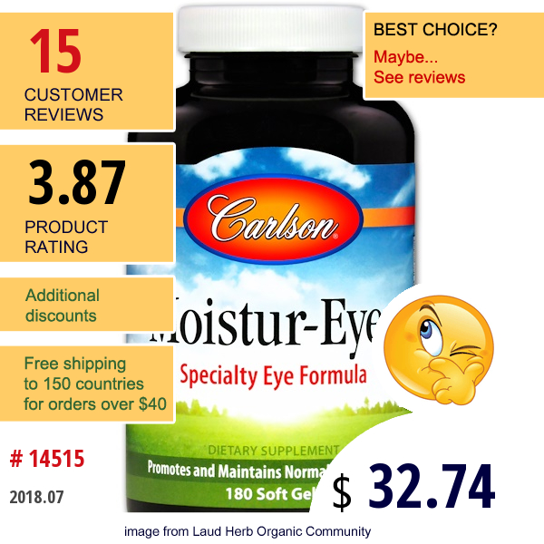 Carlson Labs, Moisture-Eyes, 180 Soft Gels