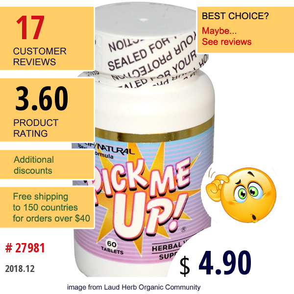 California Natural, Pick Me Up! Herbal Vitamin, 60 Tablets California Natural, Pick Me Up! Herbal Vitamin, 60 Tablets