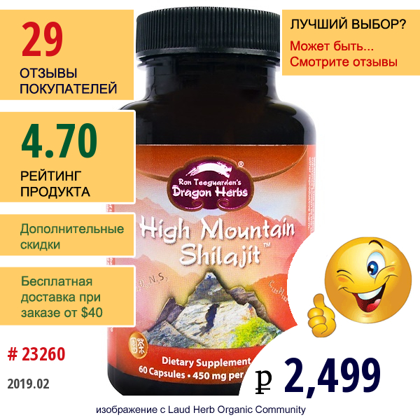 Dragon Herbs, Высокогорное Мумие, 450 Мг, 60 Капсул