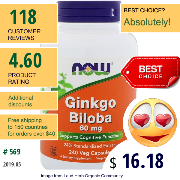 Now Foods, Ginkgo Biloba, 60 Mg, 240 Veg Capsules