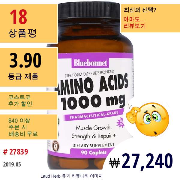 Bluebonnet Nutrition, 아미노 산, 1,000Mg, 90 캡정