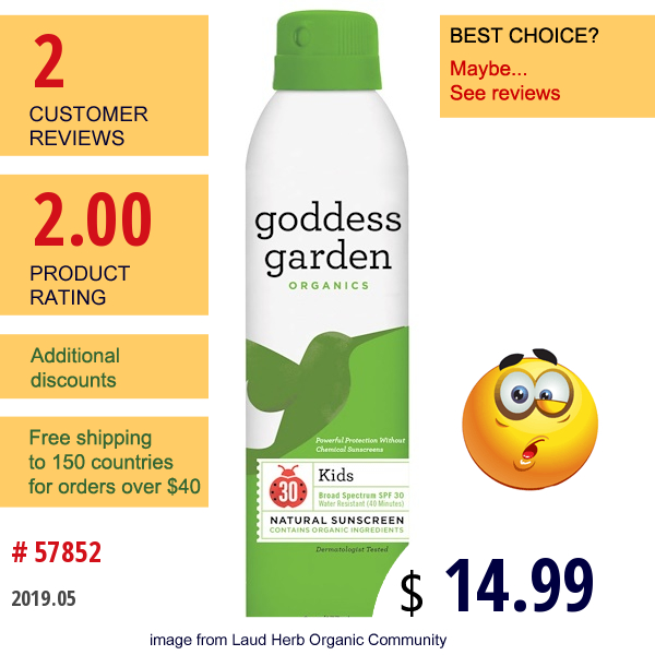 Goddess Garden, Organics, Kids, Natural Sunscreen, Spf 30, 6 Oz (177 Ml)  
