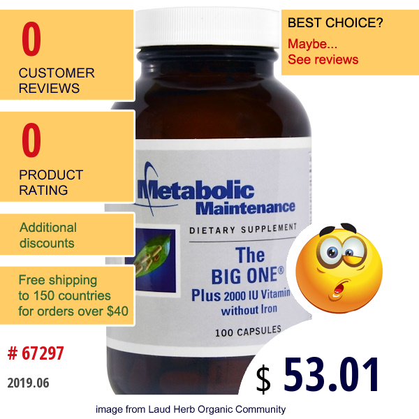 Metabolic Maintenance, The Big One, Plus 2000 Iu Vitamin D Without Iron, 100 Capsules  
