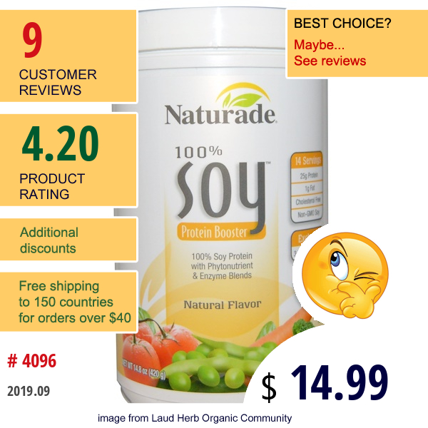 Naturade, 100% Soy Protein Booster, Natural Flavor, 14.8 Oz (420 G)  