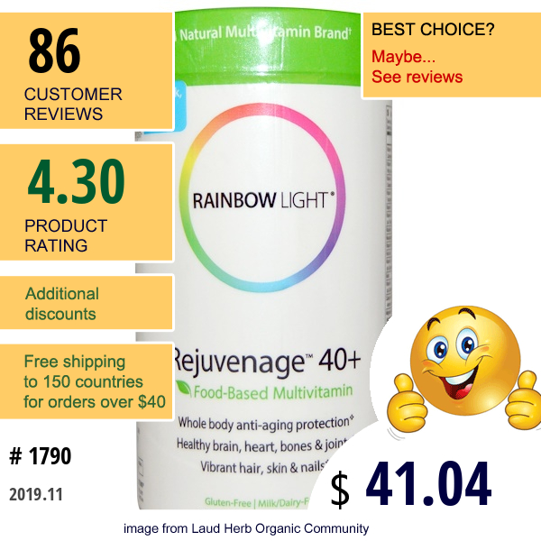 Rainbow Light, Rejuvenage 40+, Food-Based Multivitamin, 120 Tablets  