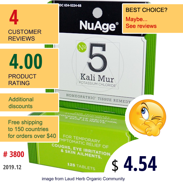 Hyland'S, Nuage, No 5 Kali Mur Potassium Chloride, 125 Tablets  