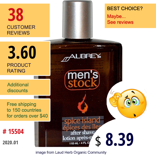 Aubrey Organics, Men'S Stock, After Shave, Spice Island, 4 Fl Oz (118 Ml)  