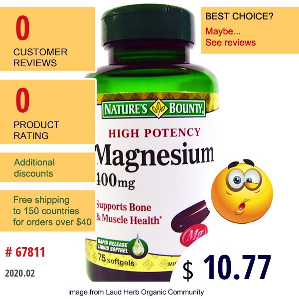 Nature'S Bounty, Magnesium, 400 Mg, 75 Softgels  