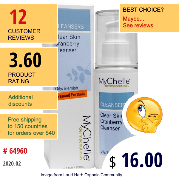 Mychelle Dermaceuticals, Cleansers, Clear Skin Cranberry Cleanser, Oily/Blemish, 4.2 Fl Oz (124 Ml)  