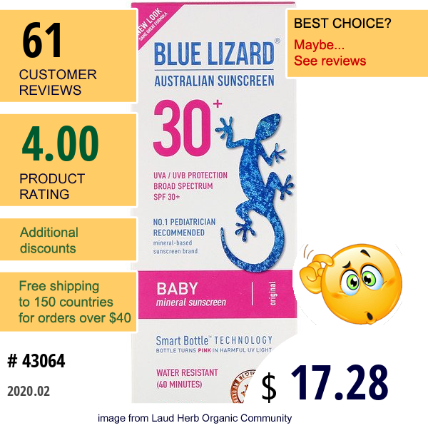 Blue Lizard Australian Sunscreen, Baby, Mineral Sunscreen, Spf 30+, 5 Fl Oz (148 Ml)