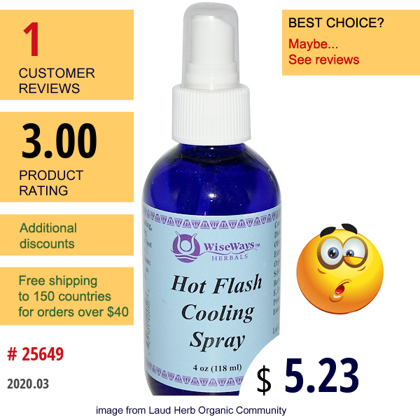 Wiseways Herbals, Hot Flash Cooling Spray, 4 Oz (118 Ml)  