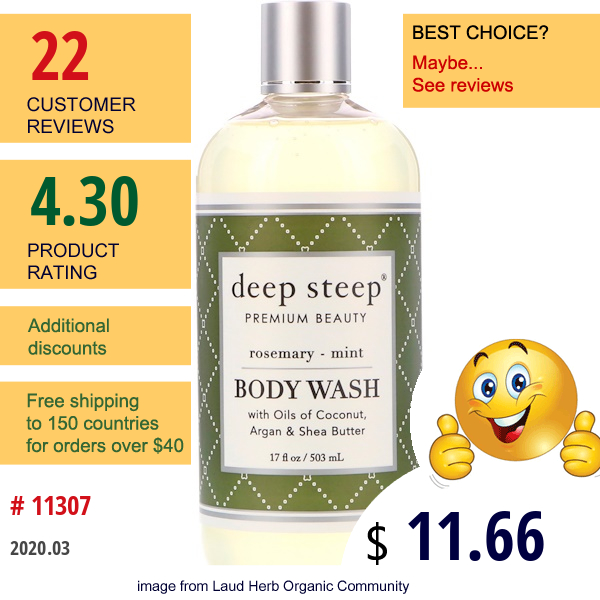 Deep Steep, Body Wash, Rosemary - Mint, 17 Fl Oz (503 Ml)  