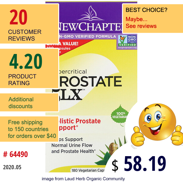 New Chapter, Prostate 5Lx, Holistic Prostate Support, 180 Vegetarian Capsules