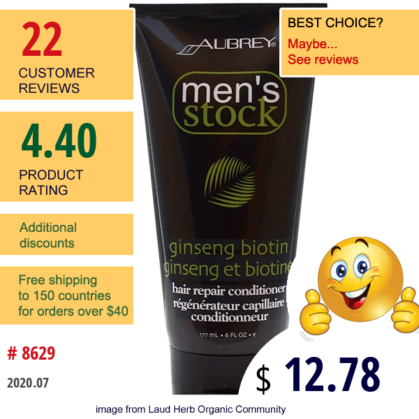 Aubrey Organics, Men'S Stock, Hair Repair Conditioner, Ginseng Biotin, 6 Fl Oz (177 Ml)  