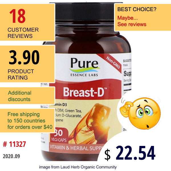 Pure Essence, Breast-D, 30 Vegi-Caps