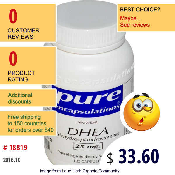 Pure Encapsulations, Dhea, 25 Mg, 180 Capsules  