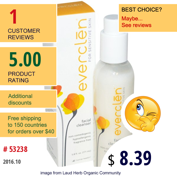Everclēn, Facial Cleanser, Fragrance Free, 5.8 Fl Oz (171 Ml)  