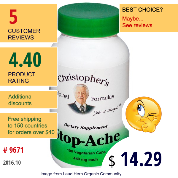 Christophers Original Formulas, Stop-Ache, 440 Mg, 100 Veggie Caps