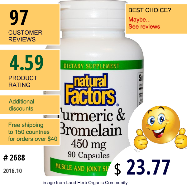 Natural Factors, Turmeric & Bromelain, 450 Mg, 90 Capsules