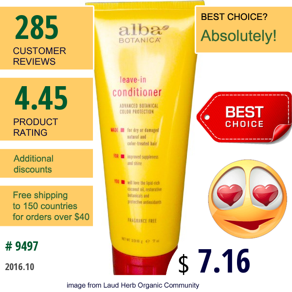 Alba Botanica, Leave-In Conditioner, Fragrance Free, 7 Oz (198 G)