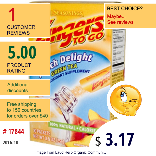 Celestial Seasonings, Zingers To Go, Peach Delight Green Tea, 10 Packets, 0.8 Oz (25G) Celestial Seasonings, Zingers To Go, Peach Delight Green Tea, 10 Packets, 0.8 Oz (25G)