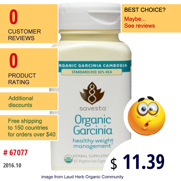 Savesta, Organic Garcinia, 60 Veggie Caps