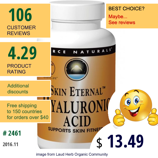Source Naturals, Skin Eternal Hyaluronic Acid, 50 Mg, 60 Tablets