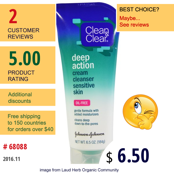Clean & Clear, Deep Action Cream Cleanser Sensitive Skin, 6.5 Oz (184 G)
