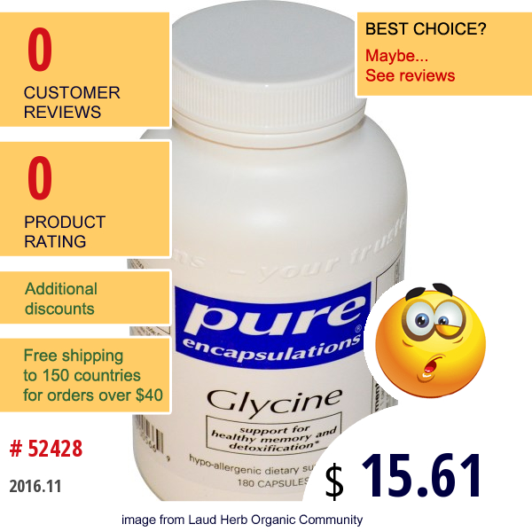 Pure Encapsulations, Glycine, 180 Capsules  