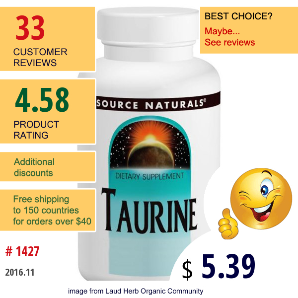 Source Naturals, Taurine Powder, 3.53 Oz (100 G)