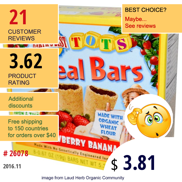 Earths Best, Tots, Cereal Bars, Strawberry Banana, 8 Bars, 0.67 Oz (19 G) Each  