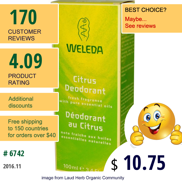 Weleda, Citrus Deodorant, 3.4 Fl Oz (100 Ml)  