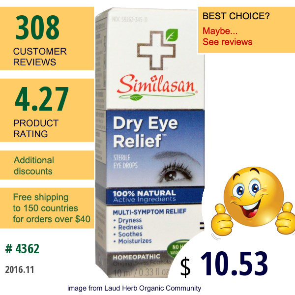 Similasan, Dry Eye Relief, Sterile Eye Drops, 0.33 Fl Oz (10 Ml)