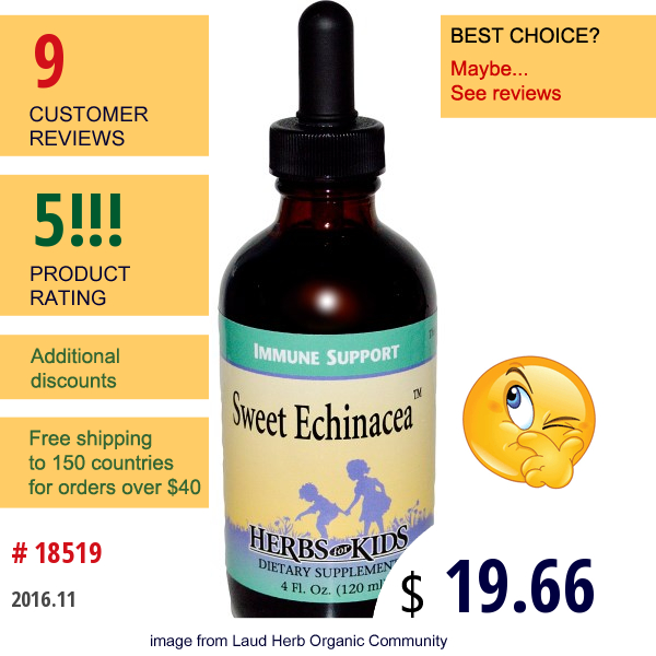 Herbs For Kids, Sweet Echinacea, 4 Fl Oz (120 Ml)