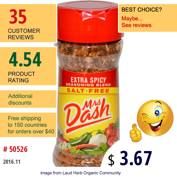 Mrs. Dash, Extra Spicy Seasoning Blend, Salt-Free, 2.5 Oz (71 G)