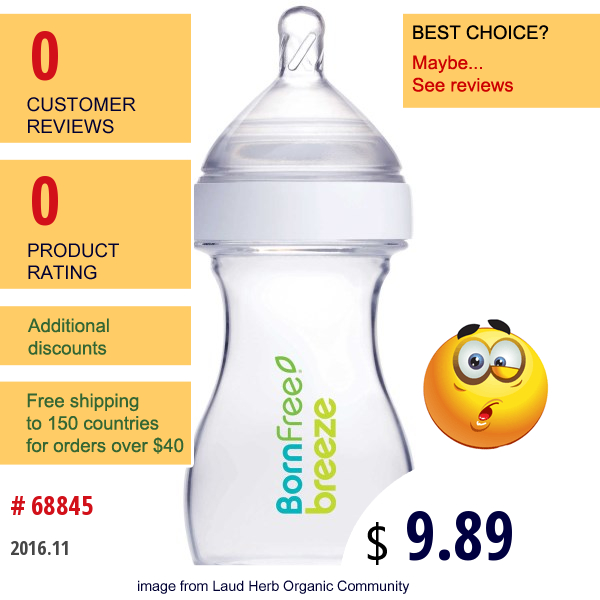 Born Free, Breeze, Baby Bottle, Slow Flow, 0M+, 1 Bottle, 5 Oz (147 Ml)