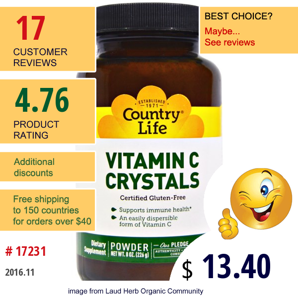 Country Life, Vitamin C Crystals, 8 Oz (226 G)