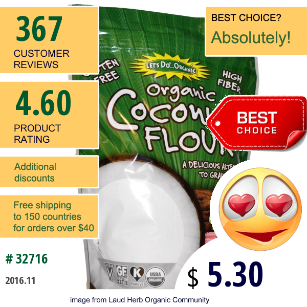 Edward & Sons, Organic Coconut Flour, 1 Lb (454 G)