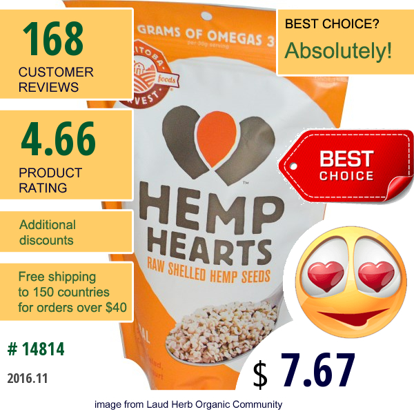 Manitoba Harvest, Hemp Hearts, Raw Shelled Hemp Seeds, 8 Oz (227 G)