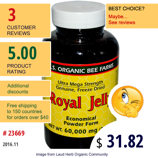 Y.s. Eco Bee Farms, Royal Jelly, Economical Powder Form, 2.1 Oz (60,000 Mg)
