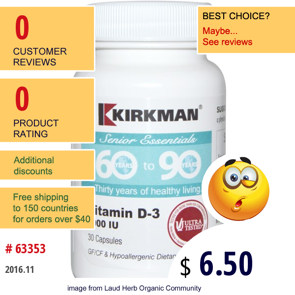 Kirkman Labs, Senior Essentials 60 To 90 Years, Vitamin D-3, 4000 Iu, 30 Capsules