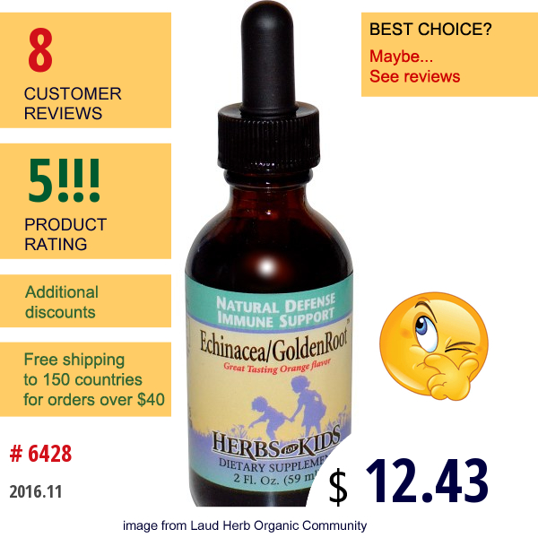 Herbs For Kids, Echinacea/goldenroot, Orange Flavor, 2 Fl Oz (59 Ml)