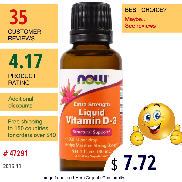 Now Foods, Liquid Vitamin D-3, Extra Strength, 1,000 Iu, 1 Fl Oz (30 Ml)